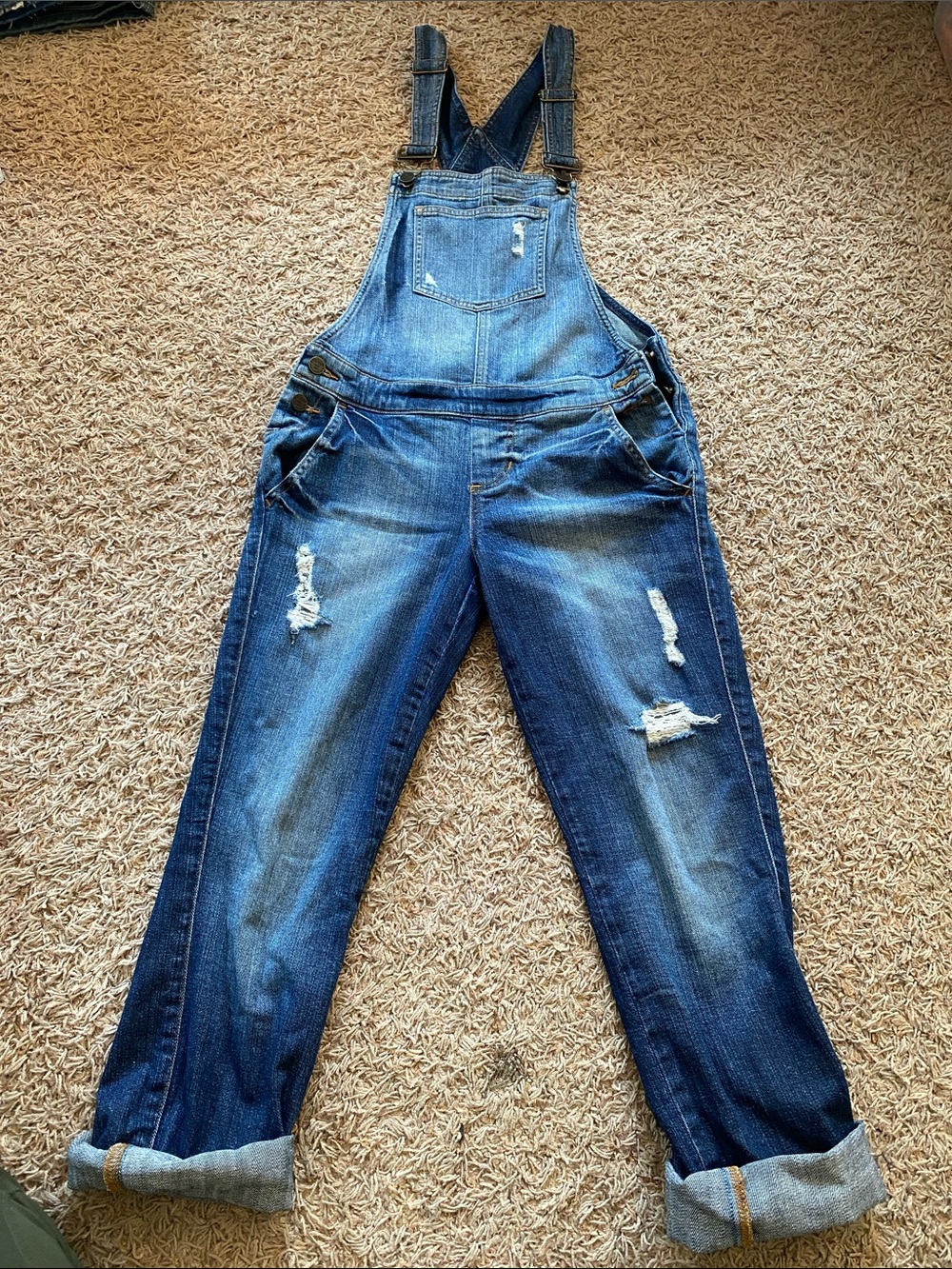 Guess Women’s Blue Distressed Denim Overalls